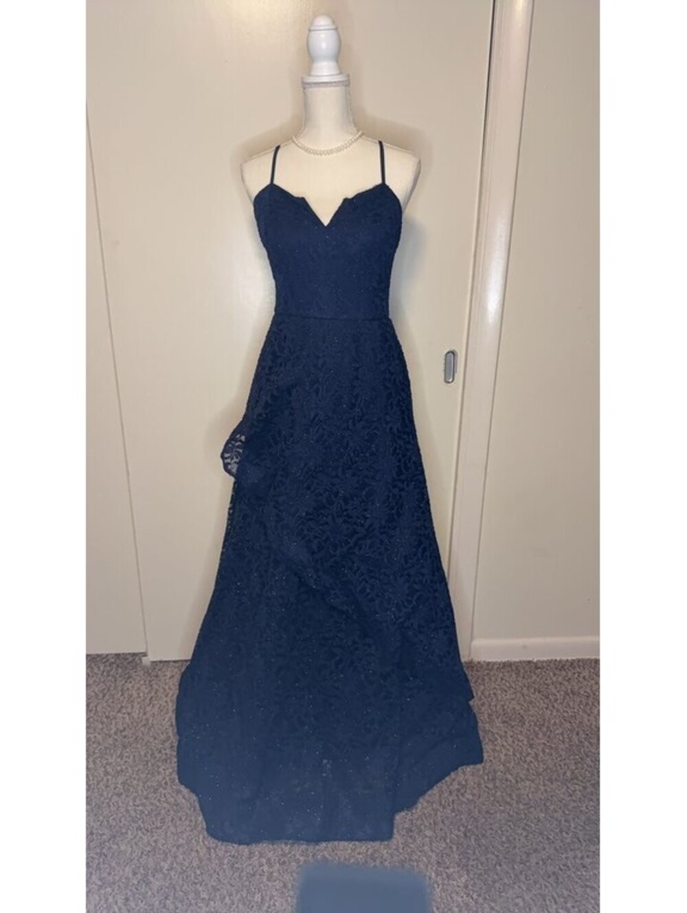 BCX Navy Blue Lace Evening Gown